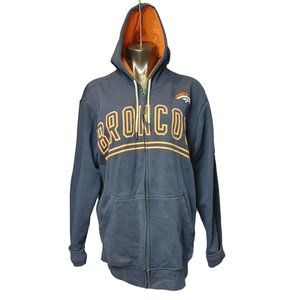 NFL Licenced Denver Broncos Men's Navy Blue Zip Up Hooded Sweater Large